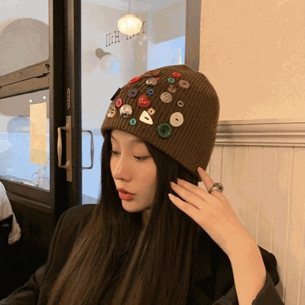 Colorful Button Beanie Hat Irr - Beanie Cuffed Knit 评论和价格